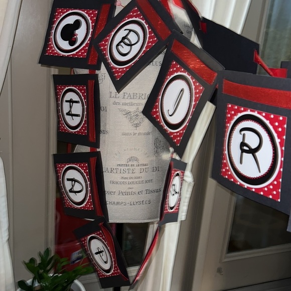 Minnie Mouse black white red happy birthday party decor - banner ribbons​ - Picture 5 of 16